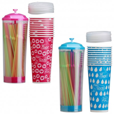 SET 10 VASOS CON TAPA Y PAJITAS