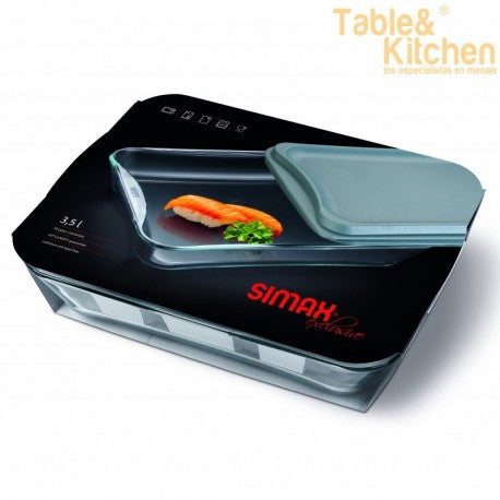 FUENTE DE VIDRIO RECTANGULAR 3,5L CON TAPA DE PLÁSTICO