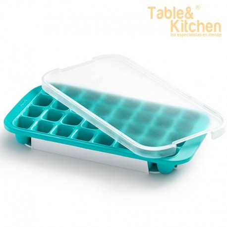 BANDEJA HIELO INDUSTRIAL 32 CUBITOS TURQUESA CON TAPA LEKUE