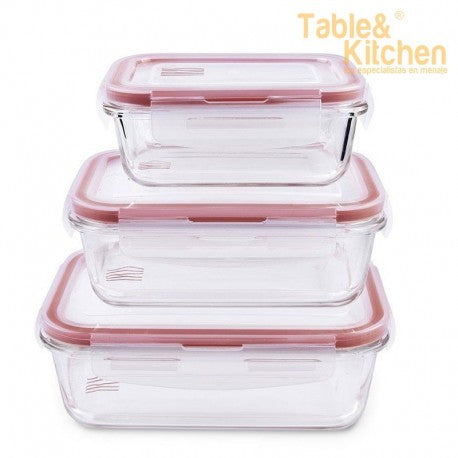 SET 3 CONTENEDORES RECTANGULARES VIDRIO BOROSILICATO