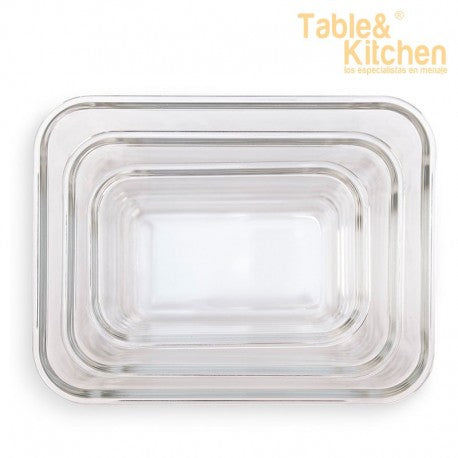 SET 3 CONTENEDORES RECTANGULARES VIDRIO BOROSILICATO