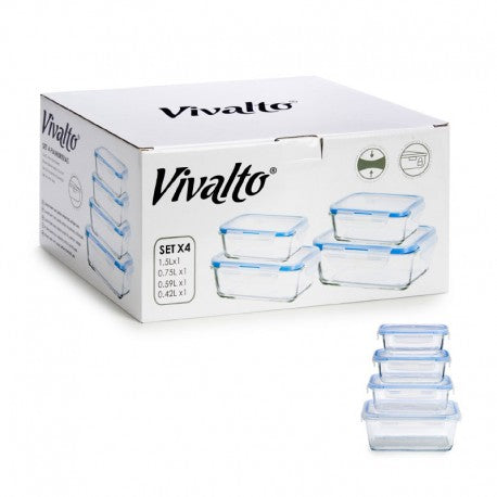 SET 4 HERMETICOS RECTANGULARES VIDRIO