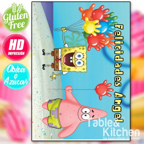 IMPRESIÓN COMESTIBLE PARA TARTA  BOB ESPONJA MODELO 001