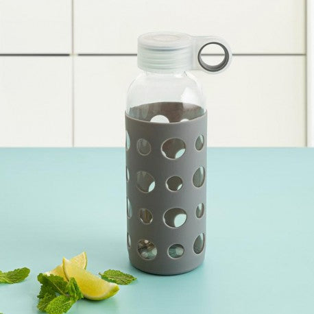 BOTELLA 0,4L VIDRIO C/SILICONA GRIS QD