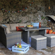 CONJUNTO PARA JARDIN BALI 2 SOFÁS+MESA ALTA+2 PUFS