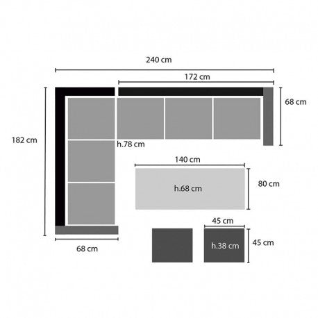 CONJUNTO PARA JARDIN BALI 2 SOFÁS+MESA ALTA+2 PUFS