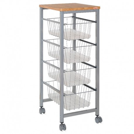 VERDULERO 4 CESTAS Y RUEDAS GRIS