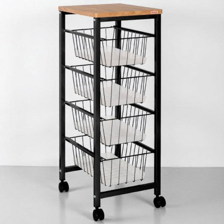 VERDULERO 4 CESTAS Y RUEDAS NEGRO