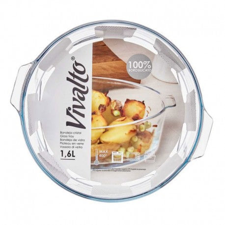 BANDEJA BOROSILICATO REDONDA ASAS 1600ML VIVALTO