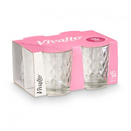 SET 4 VASOS VIDRIO DIAMANTE 360 ML