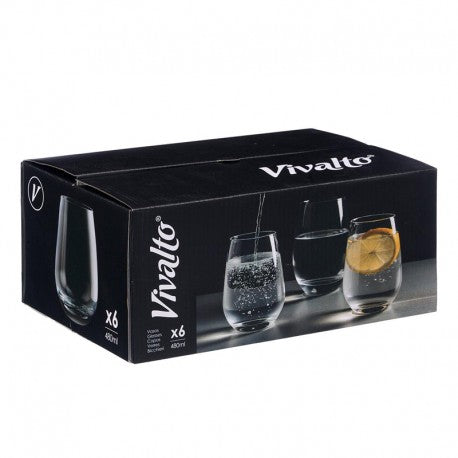 CAJA 6 VASOS BASE ANCHA 480 ML VIVALTO